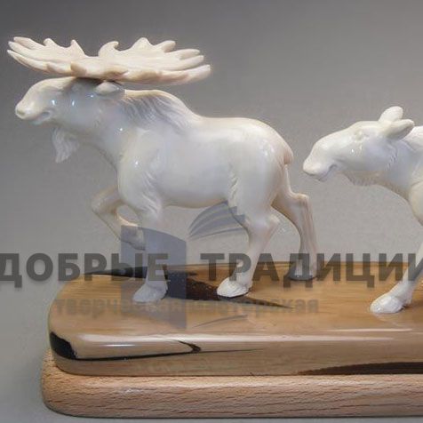 "Moose family" - a Gift sculpture from a mammoth Tusk 